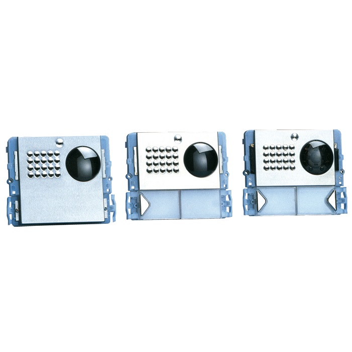 Serie Powercom - Modulo 2 pulsanti predisposto per unità audio/video, acciaio inox, cartellini portanome, illuminazione LED blu