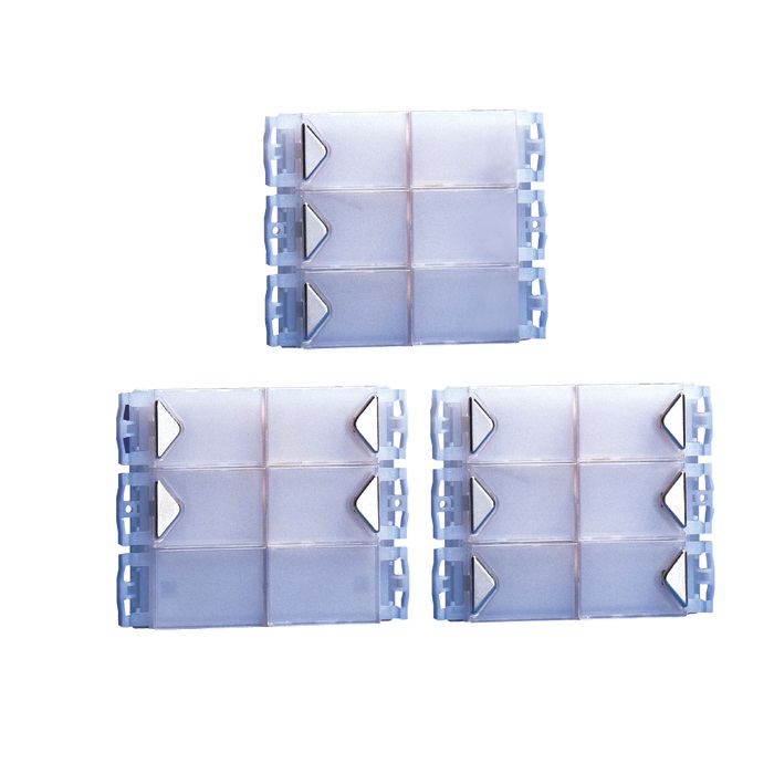 Serie Powercom - Modulo 6 pulsanti, sistema tradizionale, alluminio cromato, cartellini portanome, illuminazione LED blu