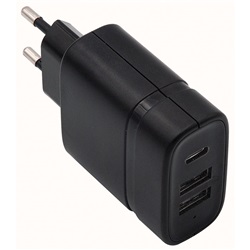 Alimentatore tablet compatto 3 prese USB ricarica simultanea efficiente uso professionale e domestico