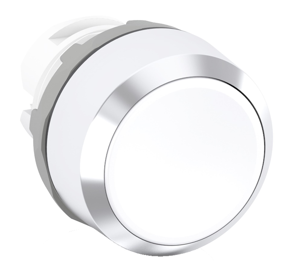 Pushbutton mantenuto bianco MP2-20W con ghiera cromata per applicazioni elettriche