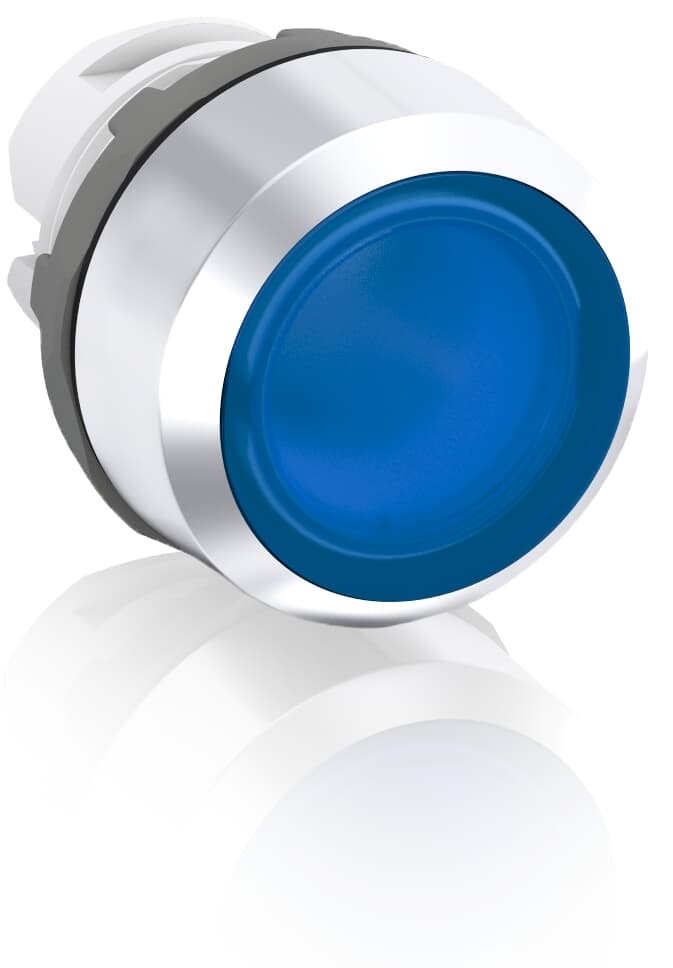 Pulsante stabilizzato illuminato blu ghiera cromata per controllo impianti elettrici