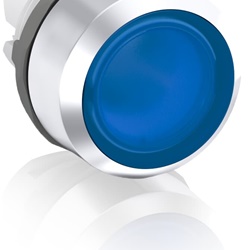 Pulsante stabilizzato illuminato blu ghiera cromata per controllo impianti elettrici