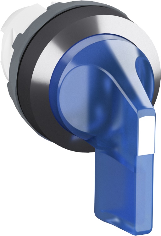 Selettore 2 posizioni mantenuto maniglia lunga blu illuminato ghiera cromata per controllo circuiti elettrici industriali